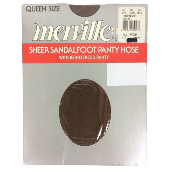 Merville Supreme Pantyhose 1X-2X Pecan Brown Sheer Sandalfoot Vtg 80s - Picture 1 of 3
